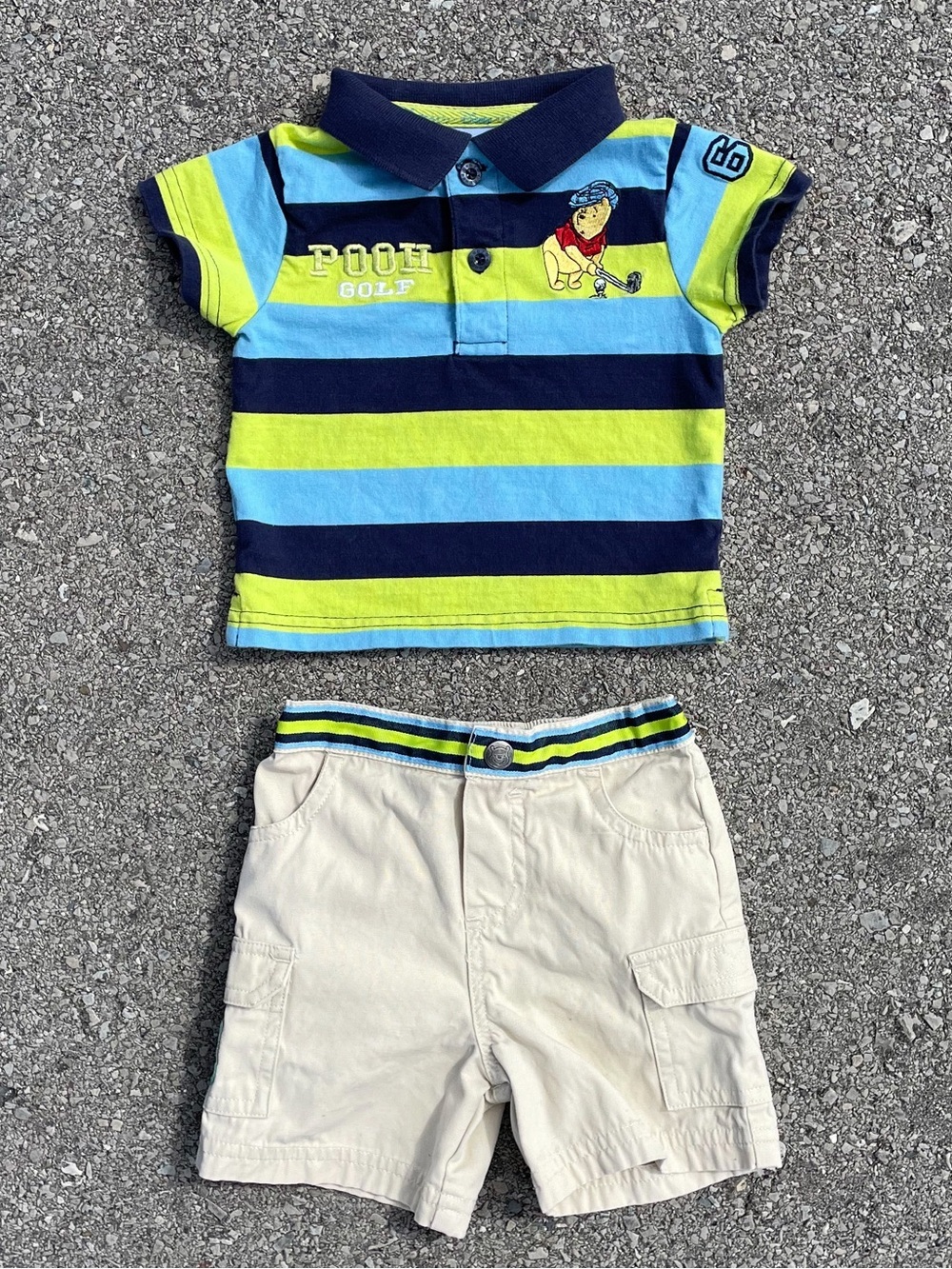 Disney Baby Winnie The Pooh Golf Striped Polo & Cargo Shorts Set 3-6M